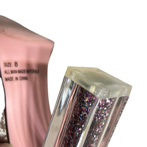 Qupid pink crushed velvet 4” square glitter heels. Clear ,sheer at toes,EC ,box - Picture 9 of 12